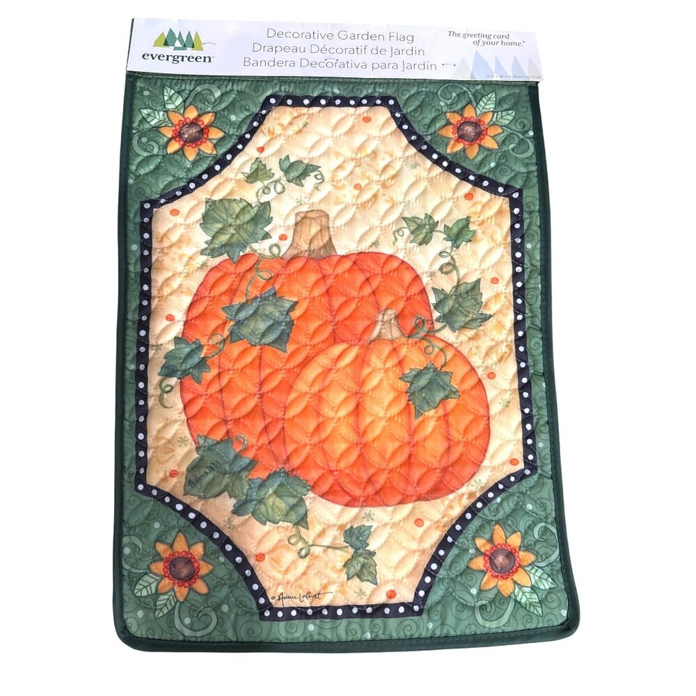 Evergreen Pumpkins‎ Floral Quilted Garden Flag 12.5 X 18 inches